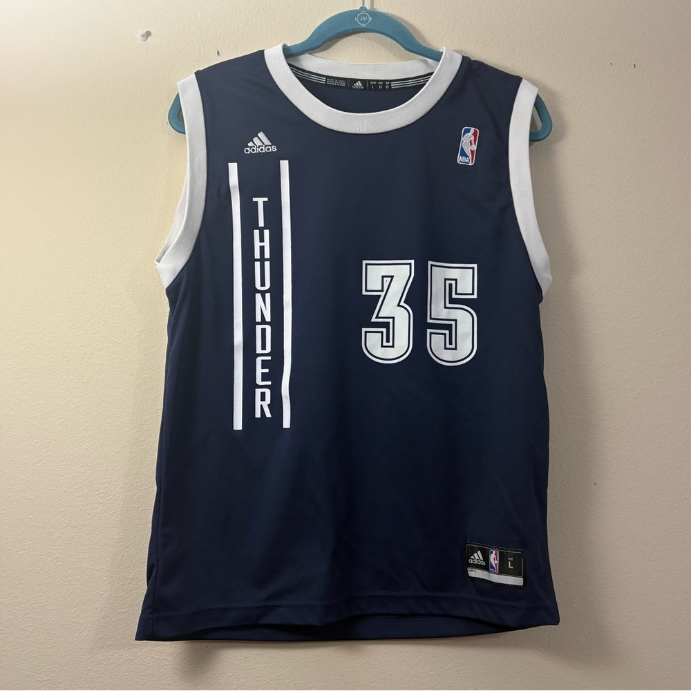Kevin Durant Adidas Thunder Basketball Jersey - youth size large blue cl